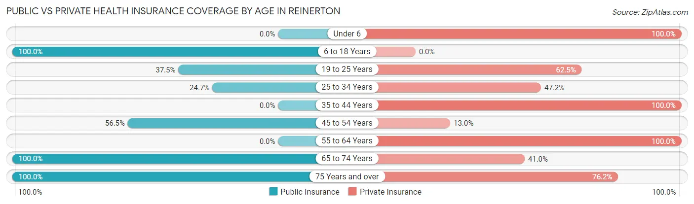 Public vs Private Health Insurance Coverage by Age in Reinerton