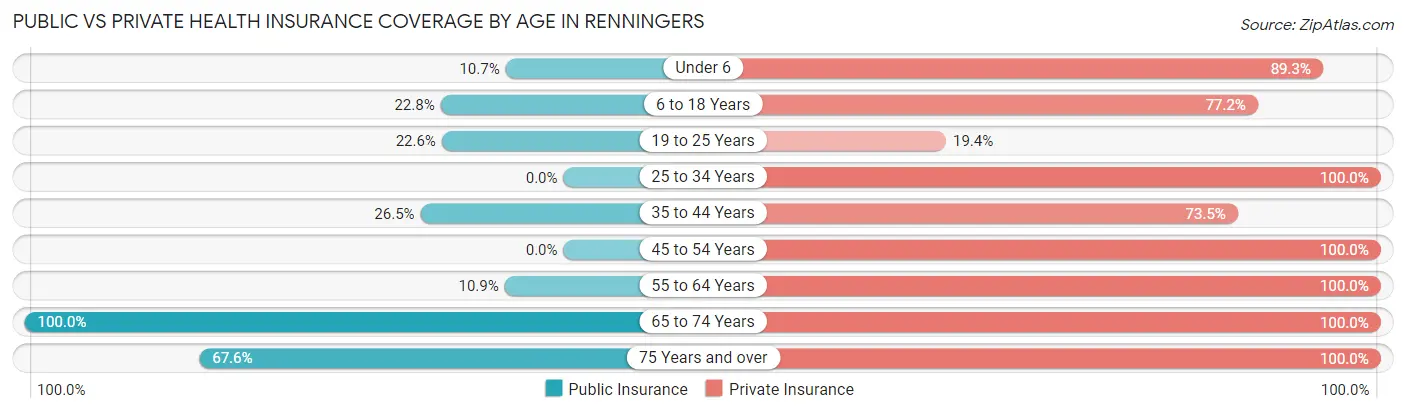 Public vs Private Health Insurance Coverage by Age in Renningers