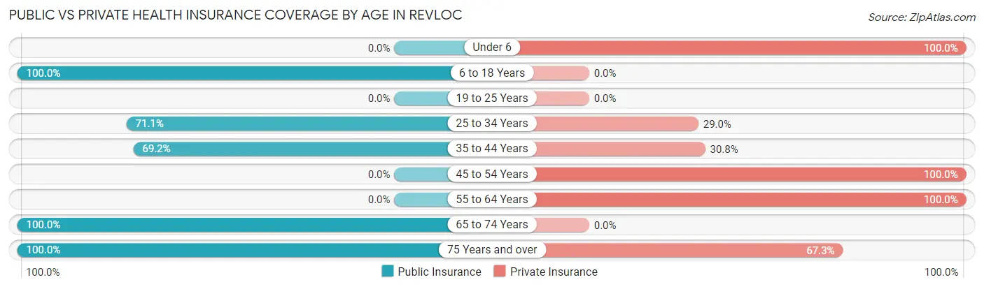 Public vs Private Health Insurance Coverage by Age in Revloc