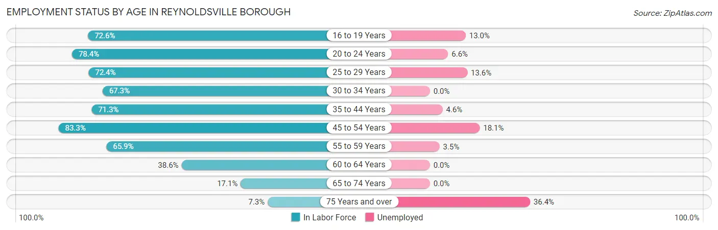 Employment Status by Age in Reynoldsville borough