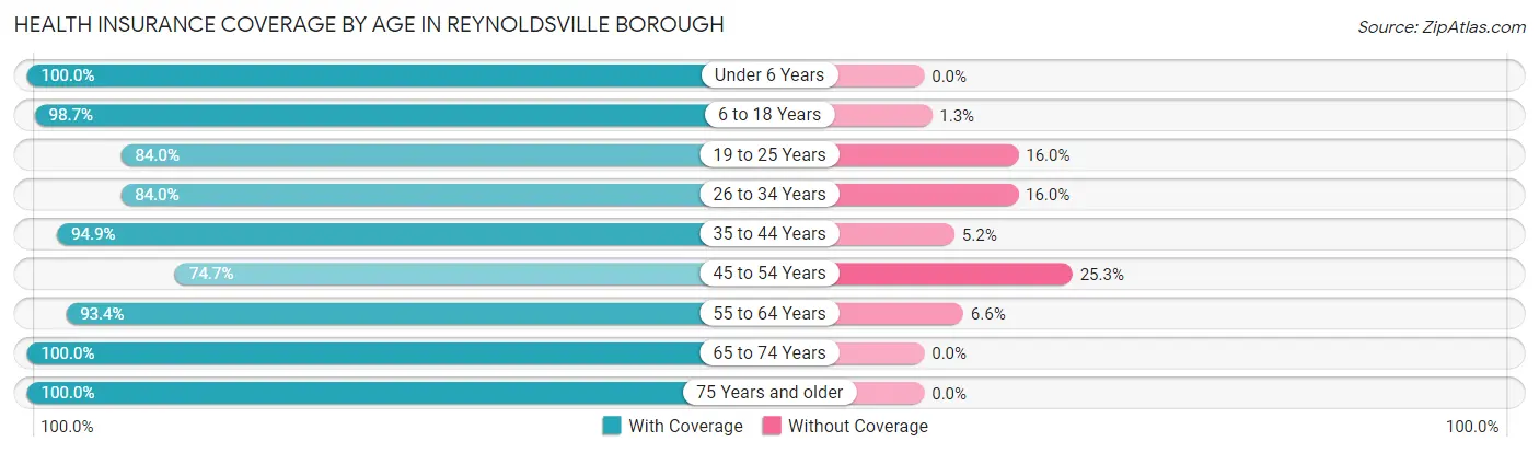 Health Insurance Coverage by Age in Reynoldsville borough