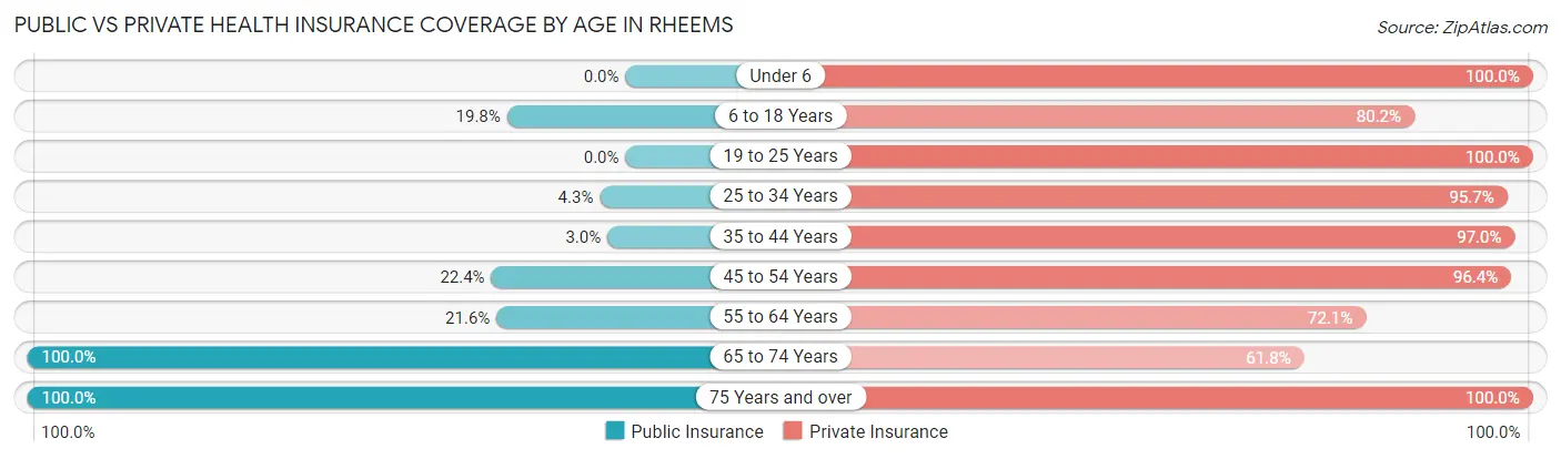 Public vs Private Health Insurance Coverage by Age in Rheems