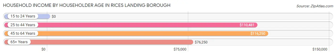 Household Income by Householder Age in Rices Landing borough