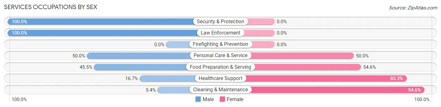 Services Occupations by Sex in Ridgway borough