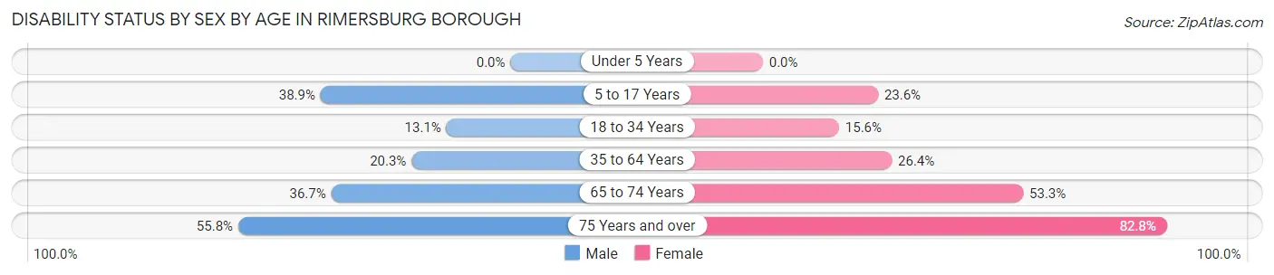 Disability Status by Sex by Age in Rimersburg borough