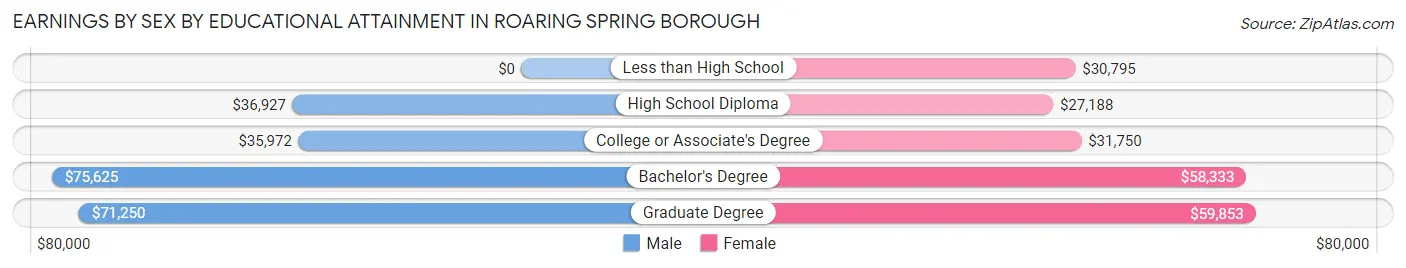 Earnings by Sex by Educational Attainment in Roaring Spring borough