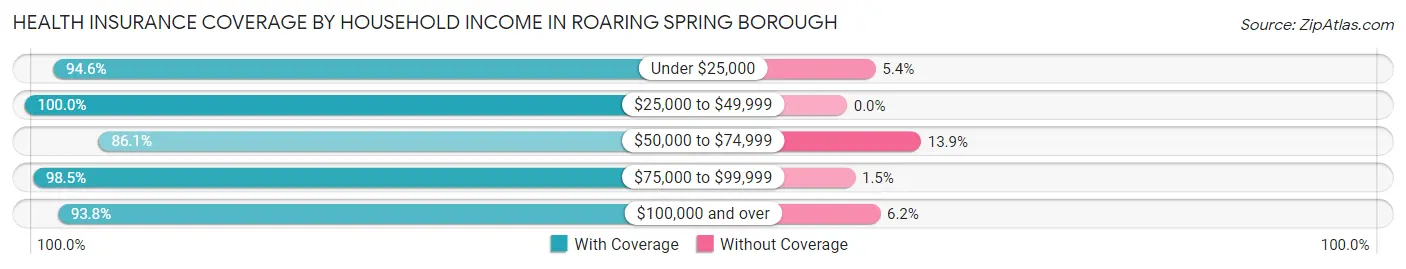 Health Insurance Coverage by Household Income in Roaring Spring borough