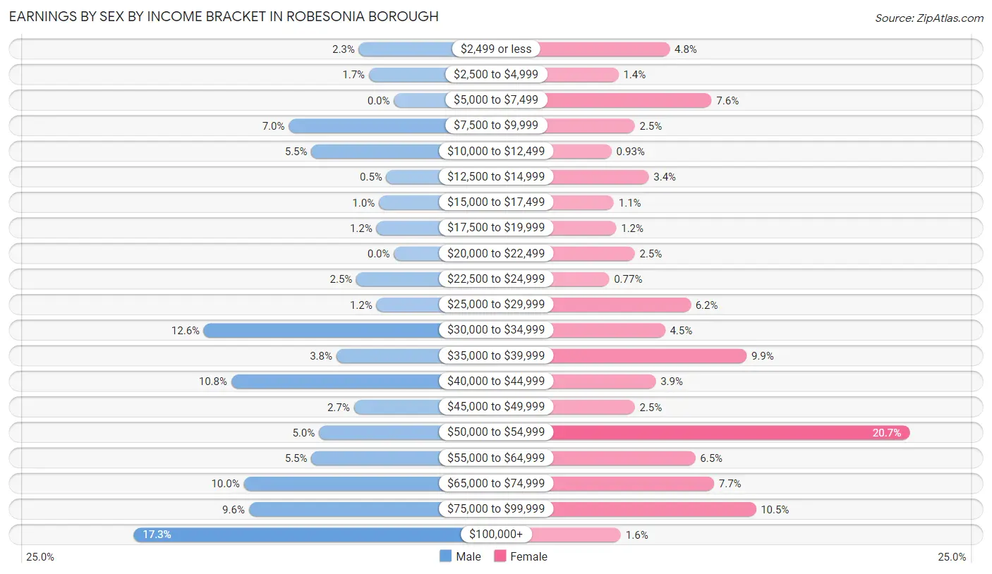 Earnings by Sex by Income Bracket in Robesonia borough