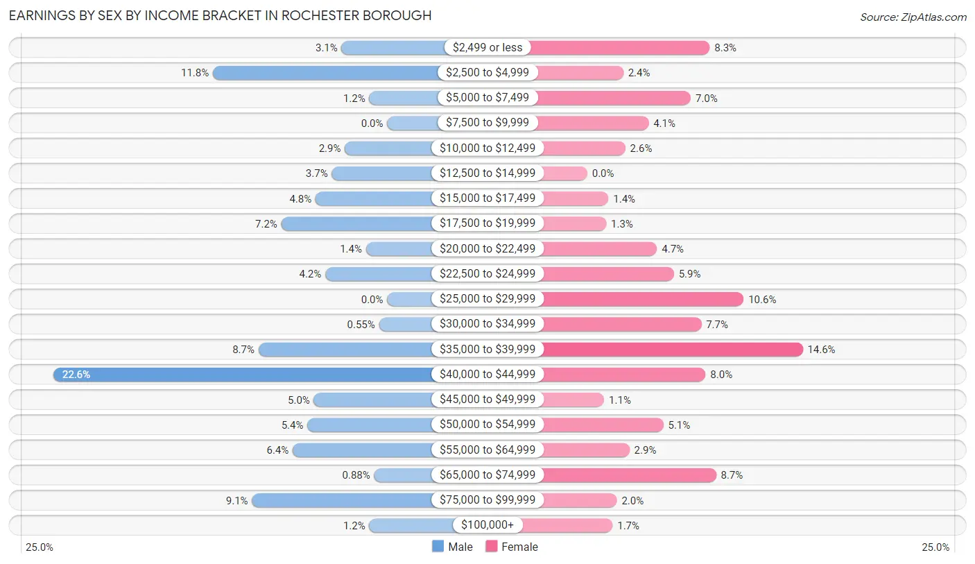 Earnings by Sex by Income Bracket in Rochester borough