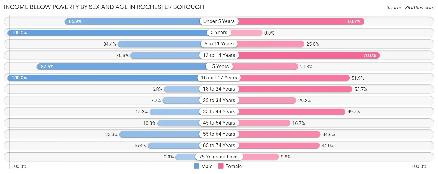 Income Below Poverty by Sex and Age in Rochester borough
