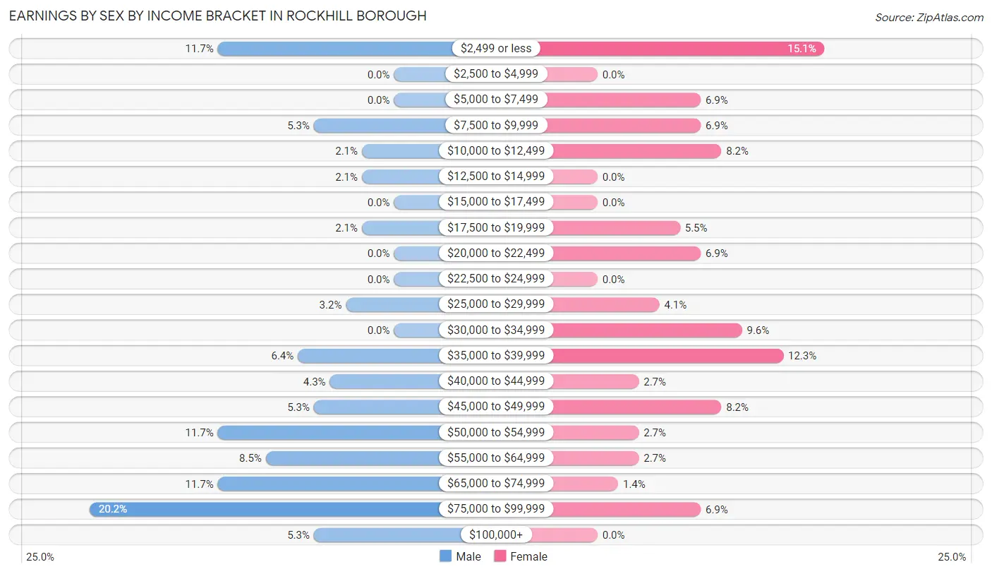 Earnings by Sex by Income Bracket in Rockhill borough