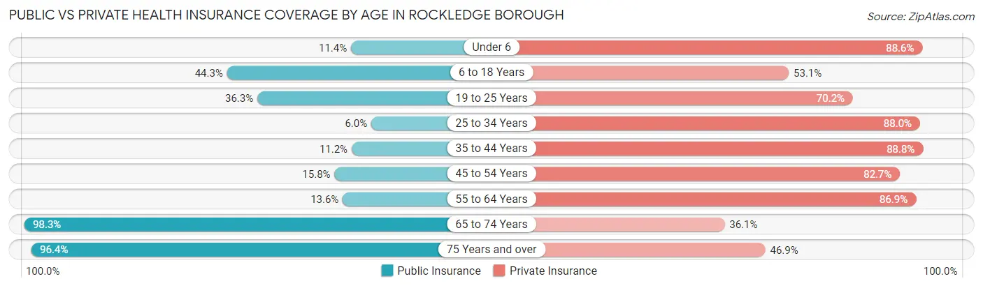 Public vs Private Health Insurance Coverage by Age in Rockledge borough