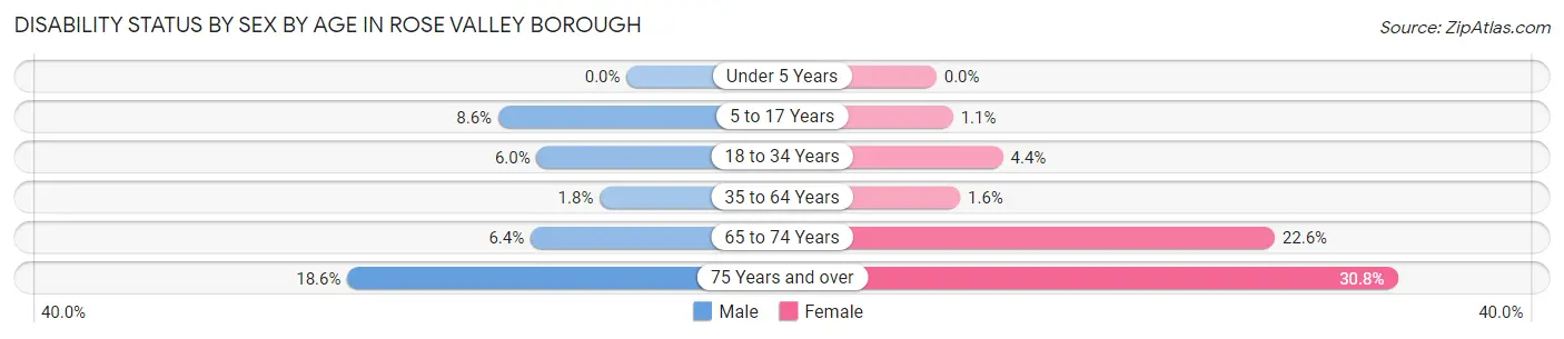 Disability Status by Sex by Age in Rose Valley borough