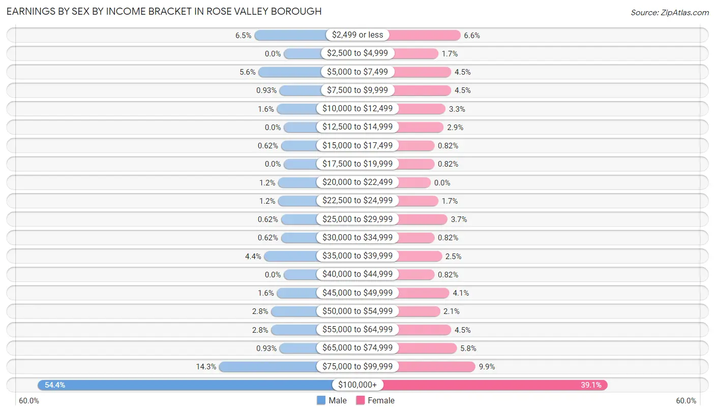 Earnings by Sex by Income Bracket in Rose Valley borough