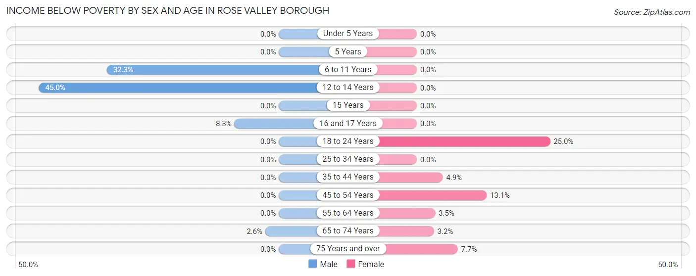 Income Below Poverty by Sex and Age in Rose Valley borough