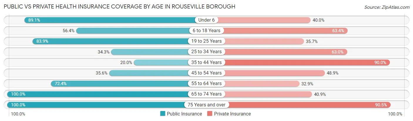Public vs Private Health Insurance Coverage by Age in Rouseville borough