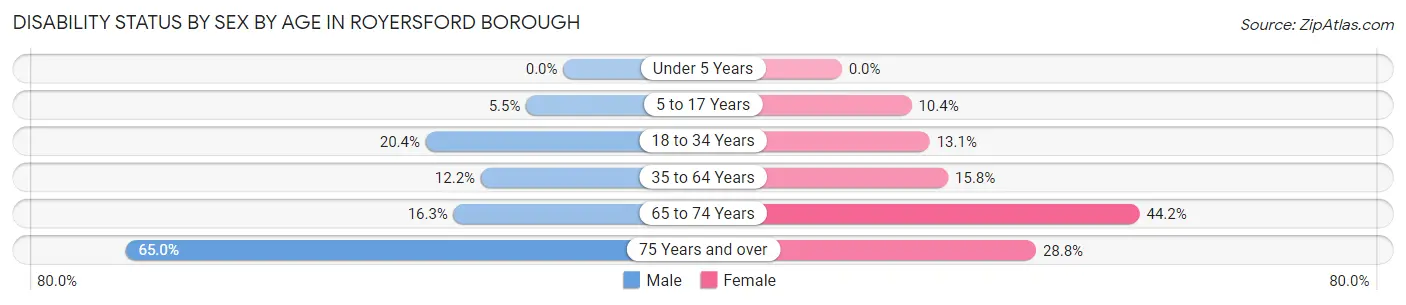 Disability Status by Sex by Age in Royersford borough