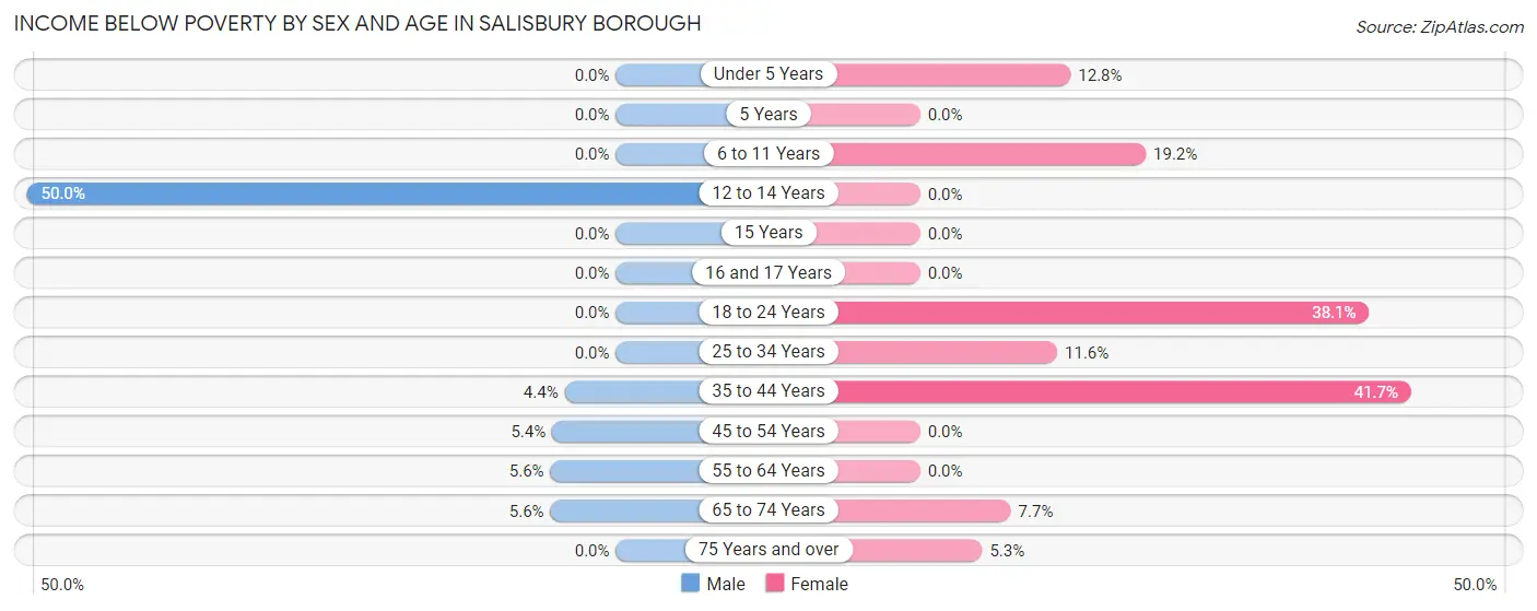 Income Below Poverty by Sex and Age in Salisbury borough