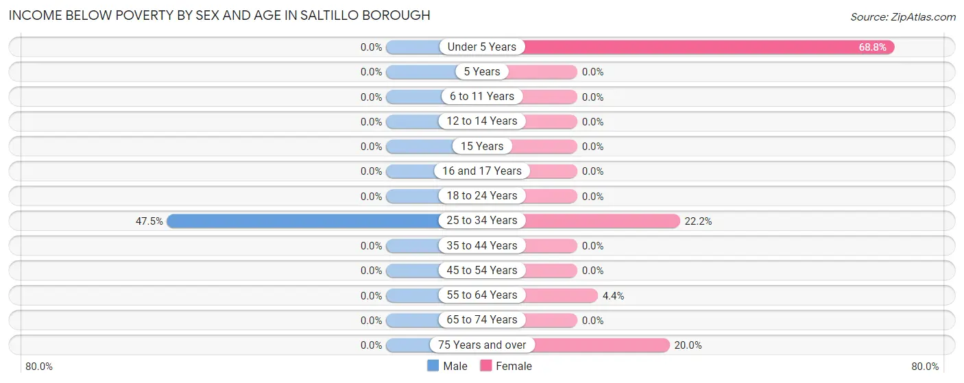 Income Below Poverty by Sex and Age in Saltillo borough