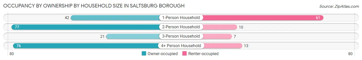 Occupancy by Ownership by Household Size in Saltsburg borough