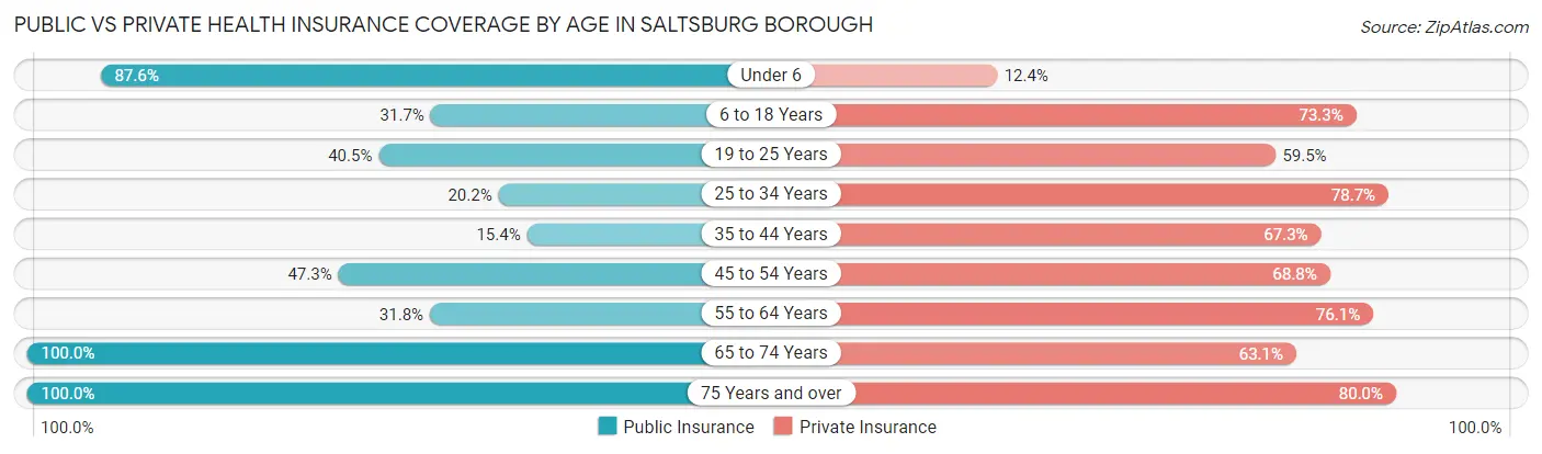 Public vs Private Health Insurance Coverage by Age in Saltsburg borough