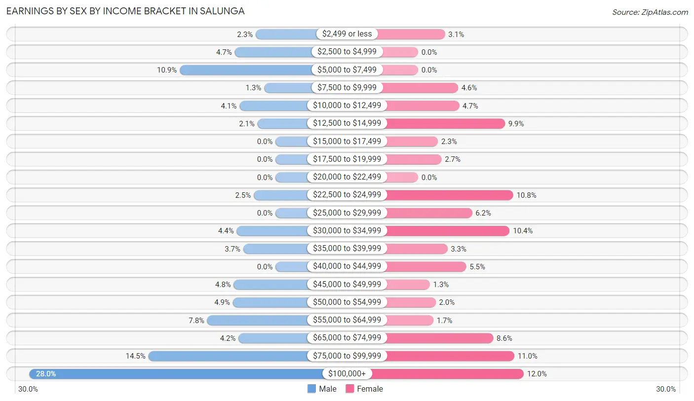 Earnings by Sex by Income Bracket in Salunga