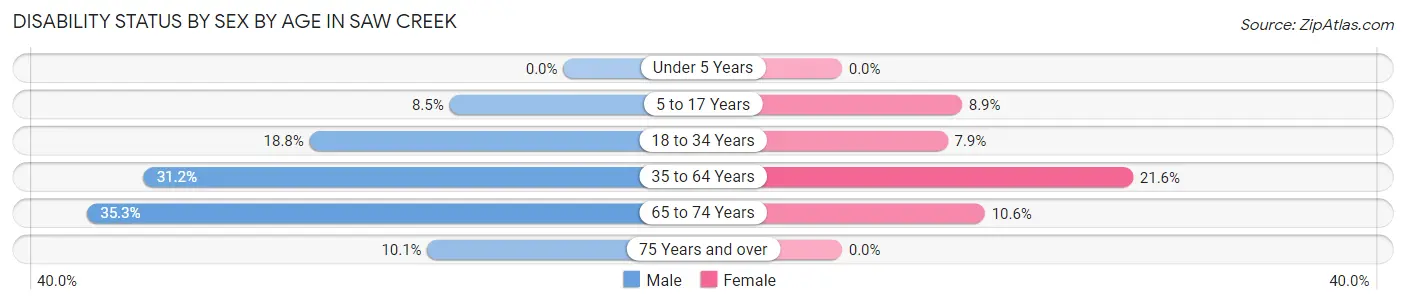 Disability Status by Sex by Age in Saw Creek