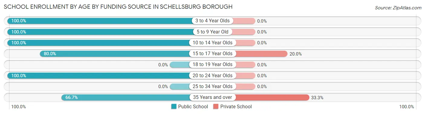 School Enrollment by Age by Funding Source in Schellsburg borough