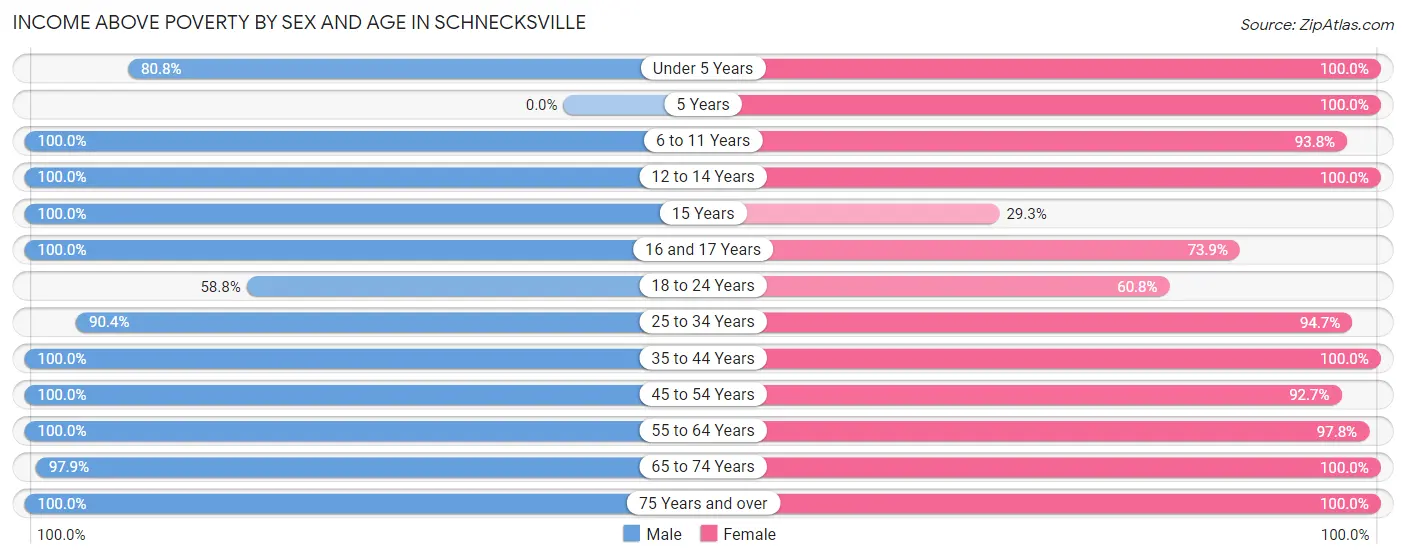 Income Above Poverty by Sex and Age in Schnecksville
