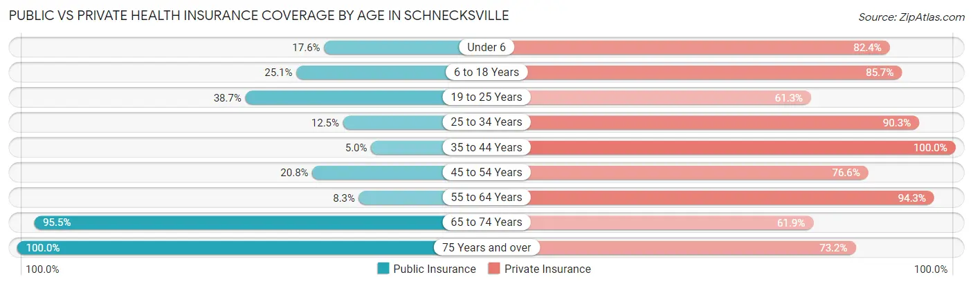 Public vs Private Health Insurance Coverage by Age in Schnecksville