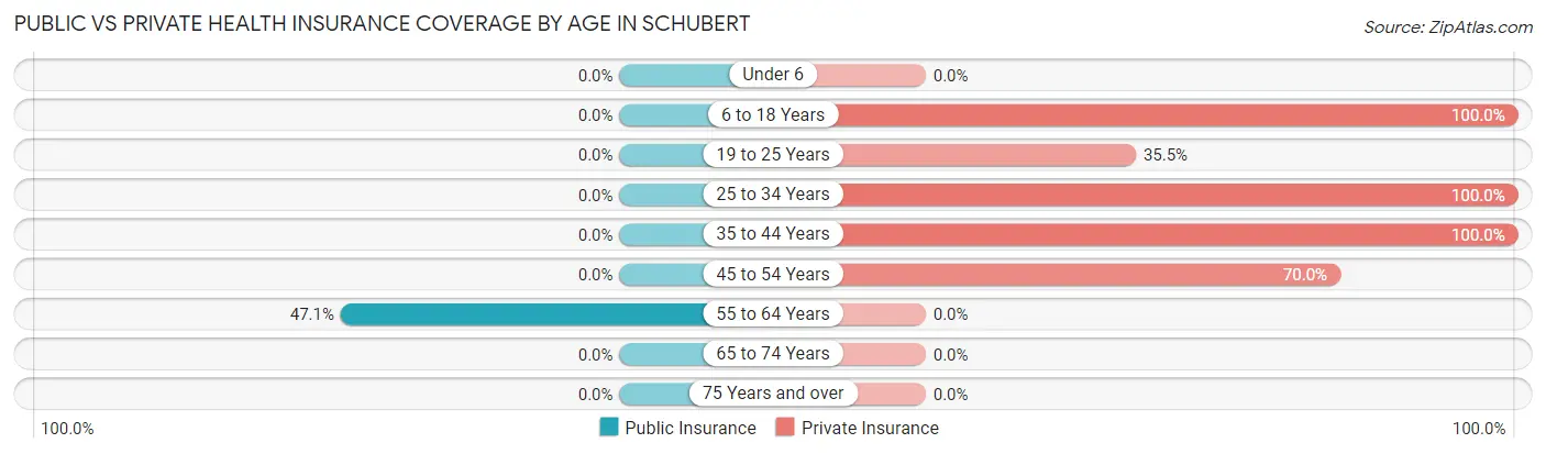Public vs Private Health Insurance Coverage by Age in Schubert