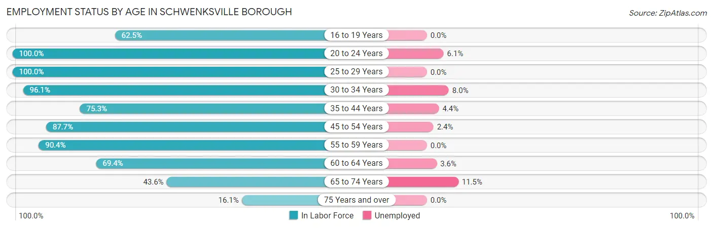 Employment Status by Age in Schwenksville borough