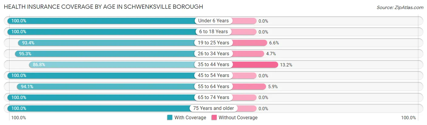 Health Insurance Coverage by Age in Schwenksville borough