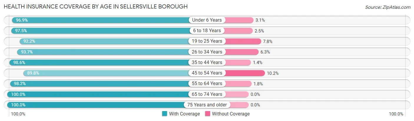 Health Insurance Coverage by Age in Sellersville borough