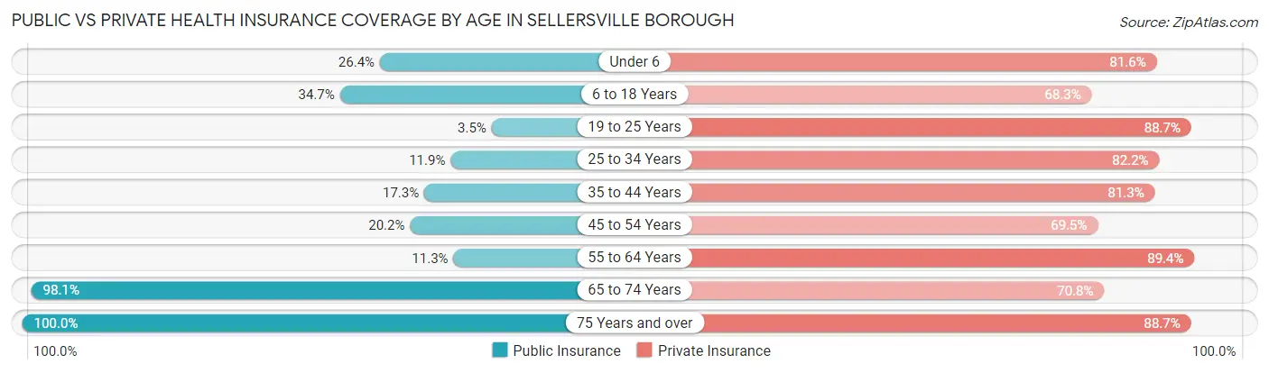 Public vs Private Health Insurance Coverage by Age in Sellersville borough