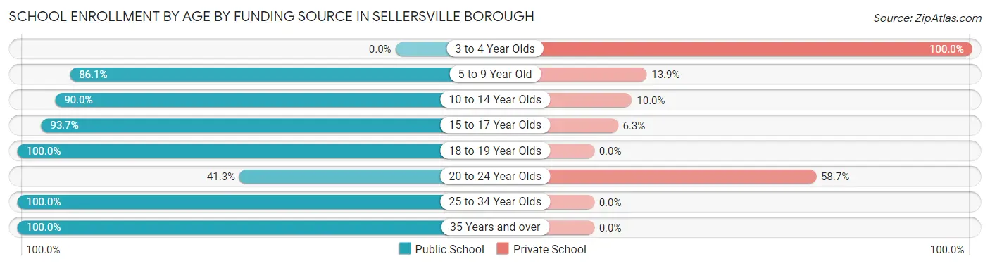 School Enrollment by Age by Funding Source in Sellersville borough