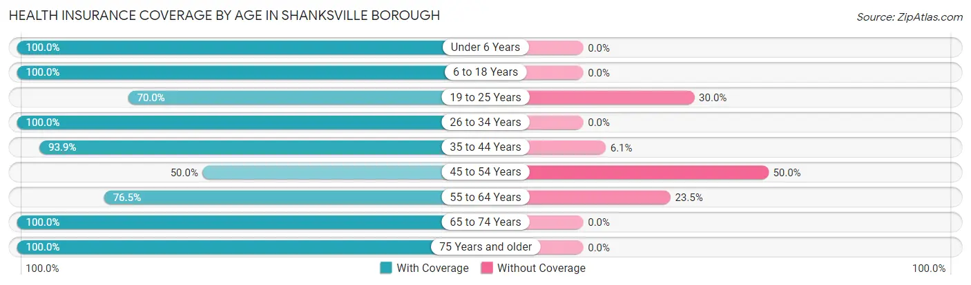 Health Insurance Coverage by Age in Shanksville borough