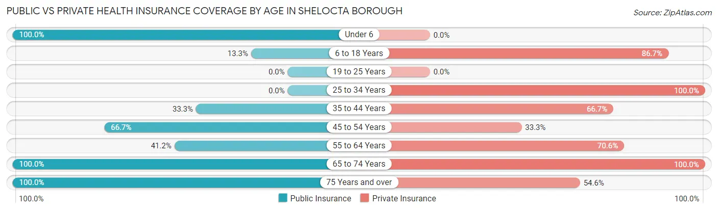 Public vs Private Health Insurance Coverage by Age in Shelocta borough