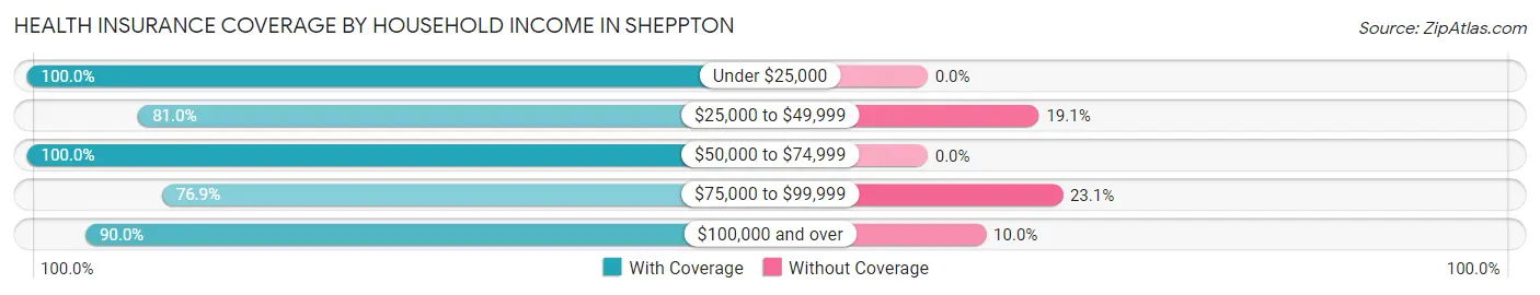 Health Insurance Coverage by Household Income in Sheppton
