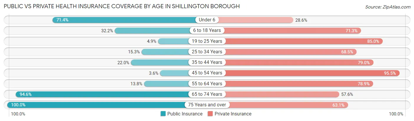 Public vs Private Health Insurance Coverage by Age in Shillington borough