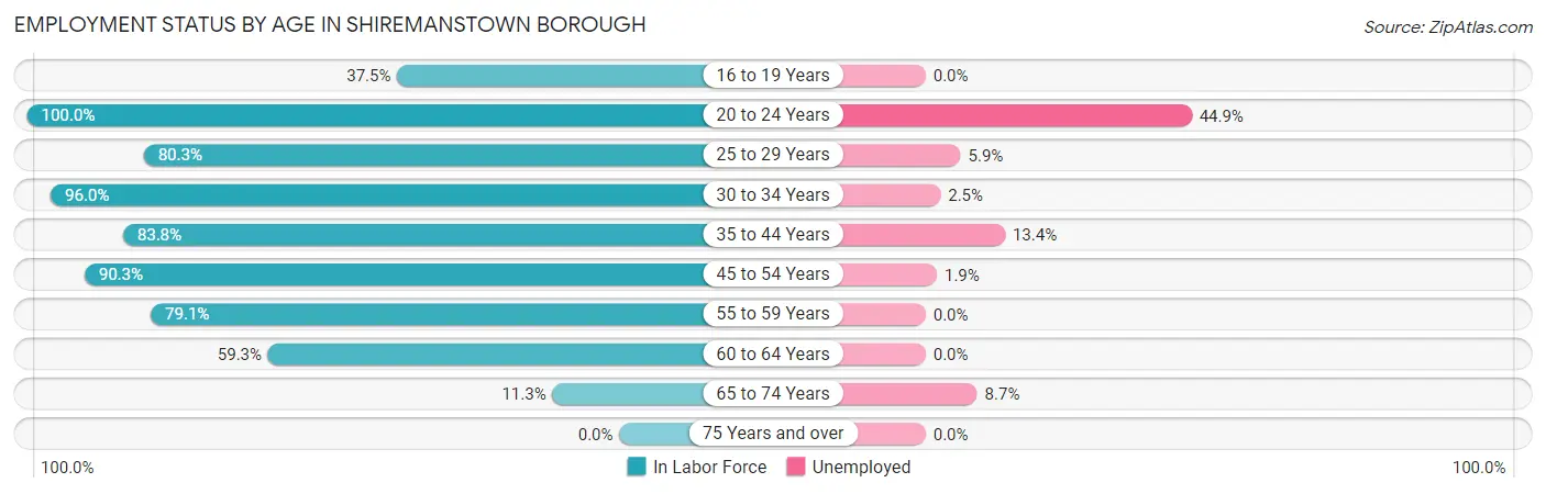 Employment Status by Age in Shiremanstown borough