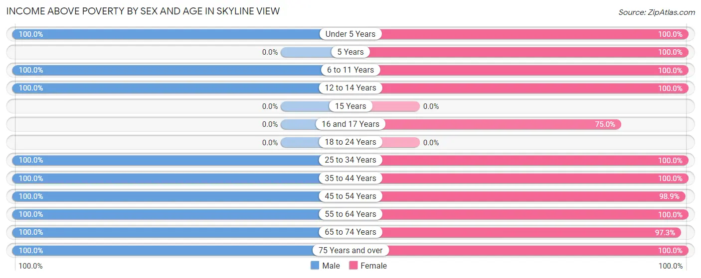 Income Above Poverty by Sex and Age in Skyline View