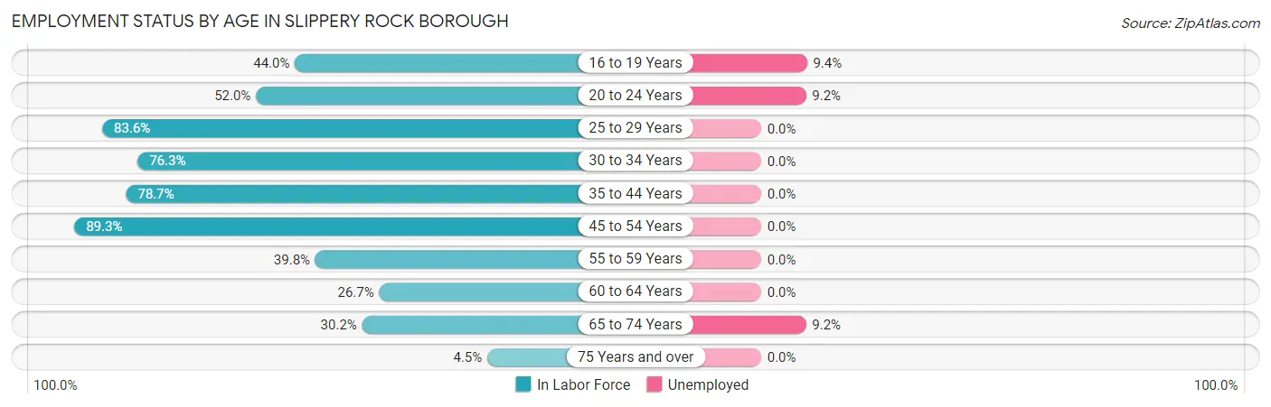 Employment Status by Age in Slippery Rock borough