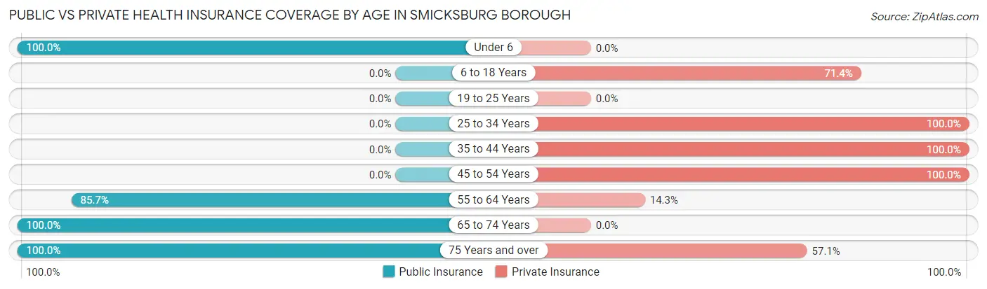Public vs Private Health Insurance Coverage by Age in Smicksburg borough