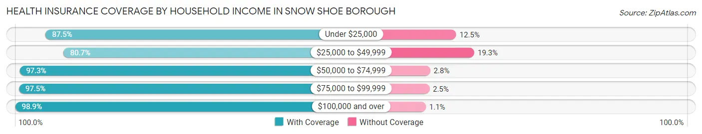 Health Insurance Coverage by Household Income in Snow Shoe borough