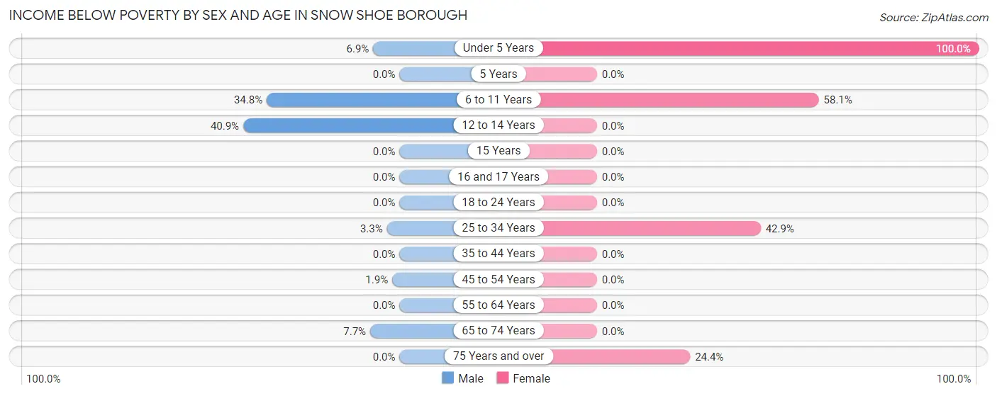 Income Below Poverty by Sex and Age in Snow Shoe borough