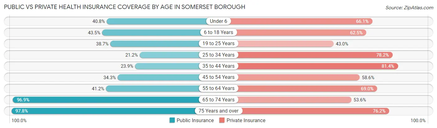Public vs Private Health Insurance Coverage by Age in Somerset borough