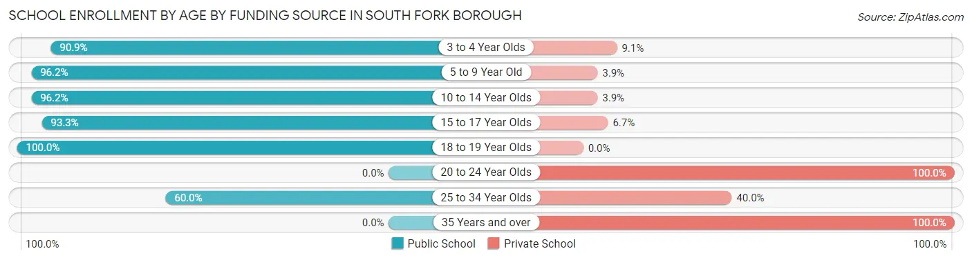 School Enrollment by Age by Funding Source in South Fork borough