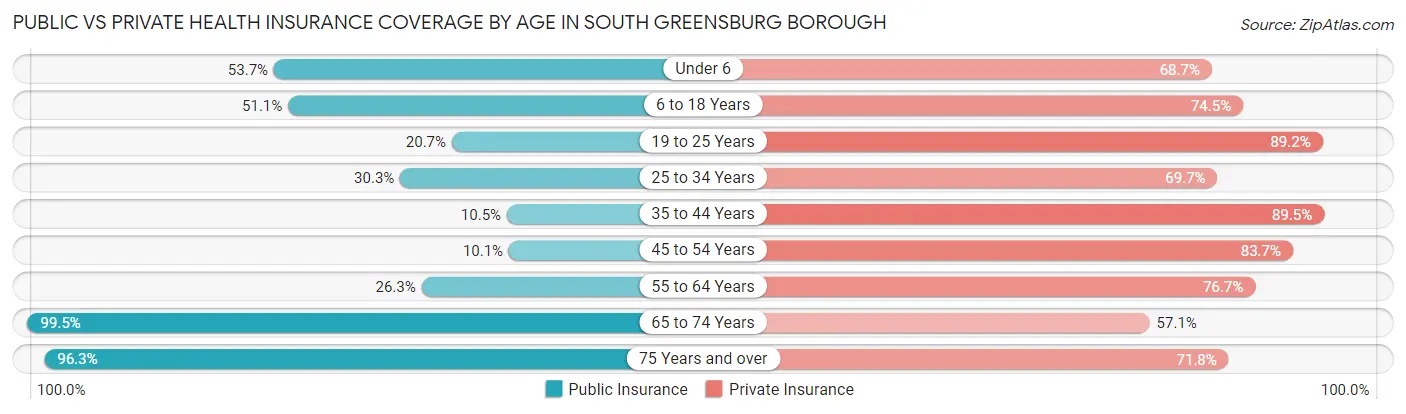 Public vs Private Health Insurance Coverage by Age in South Greensburg borough