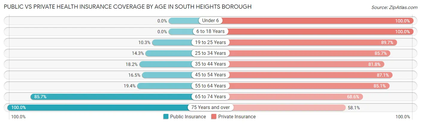 Public vs Private Health Insurance Coverage by Age in South Heights borough